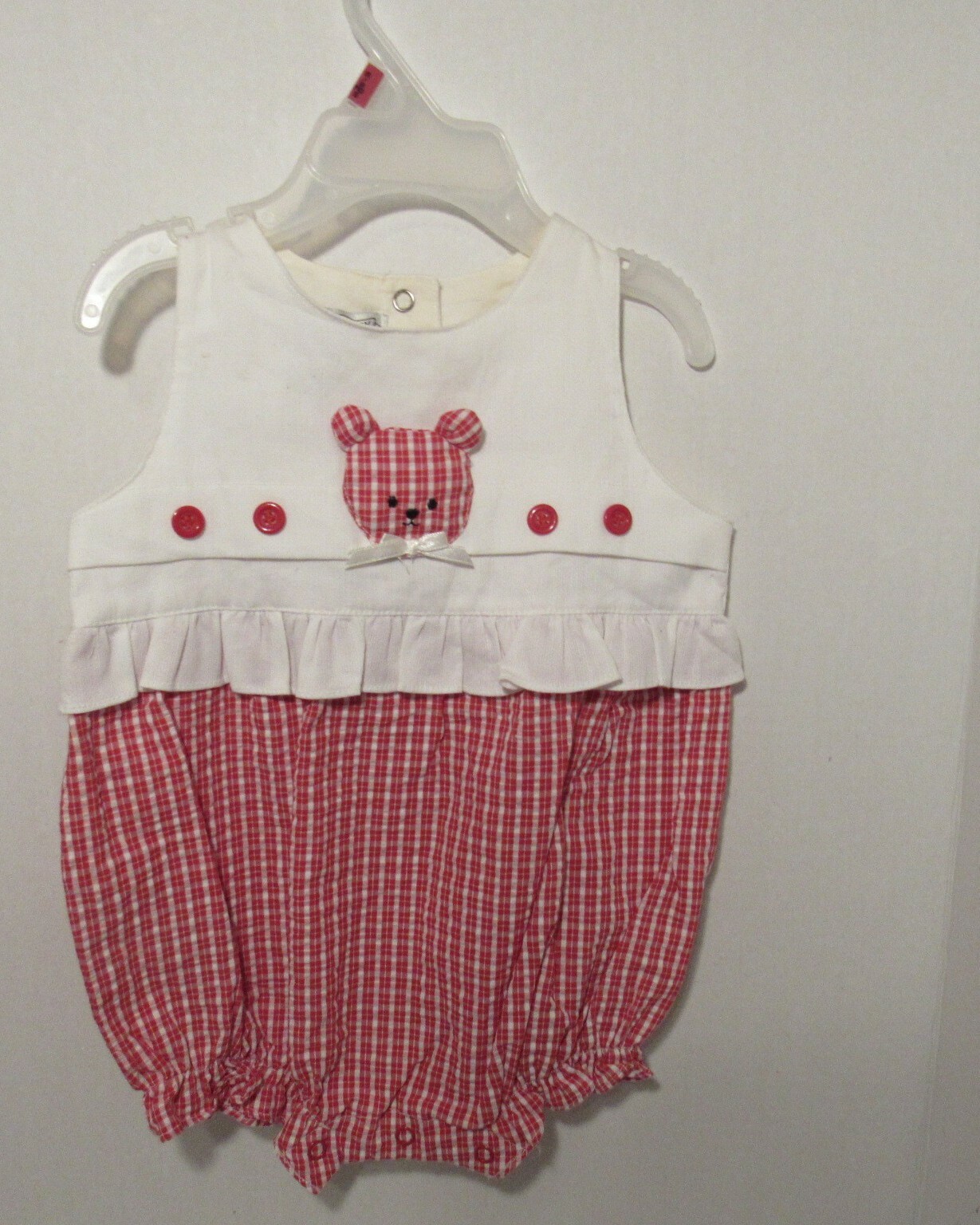 Vintage Emporio Baby One Piece Outfit 6-9 Months, Red/White Teddy Bear, RN:92222