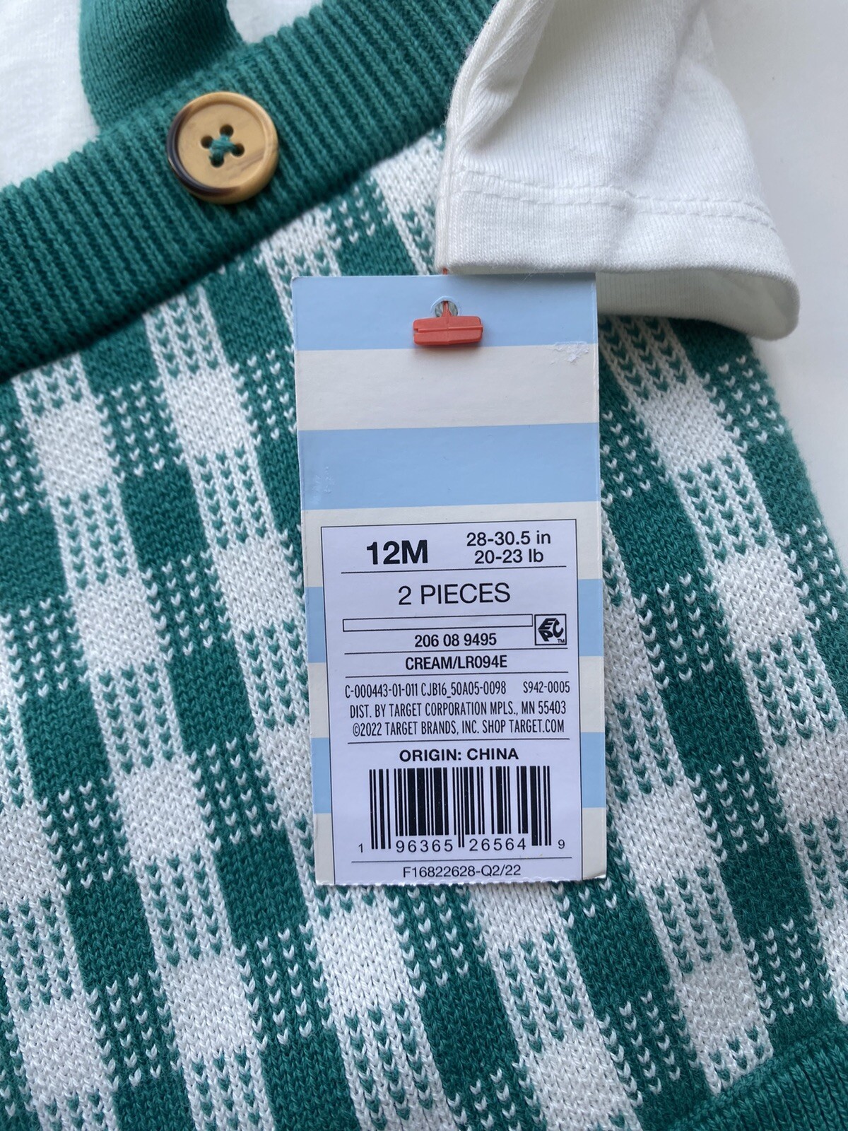 Cat & Jack Romper Sweater Shorts Set Baby 12M Green Ivory Gingham Suspenders New