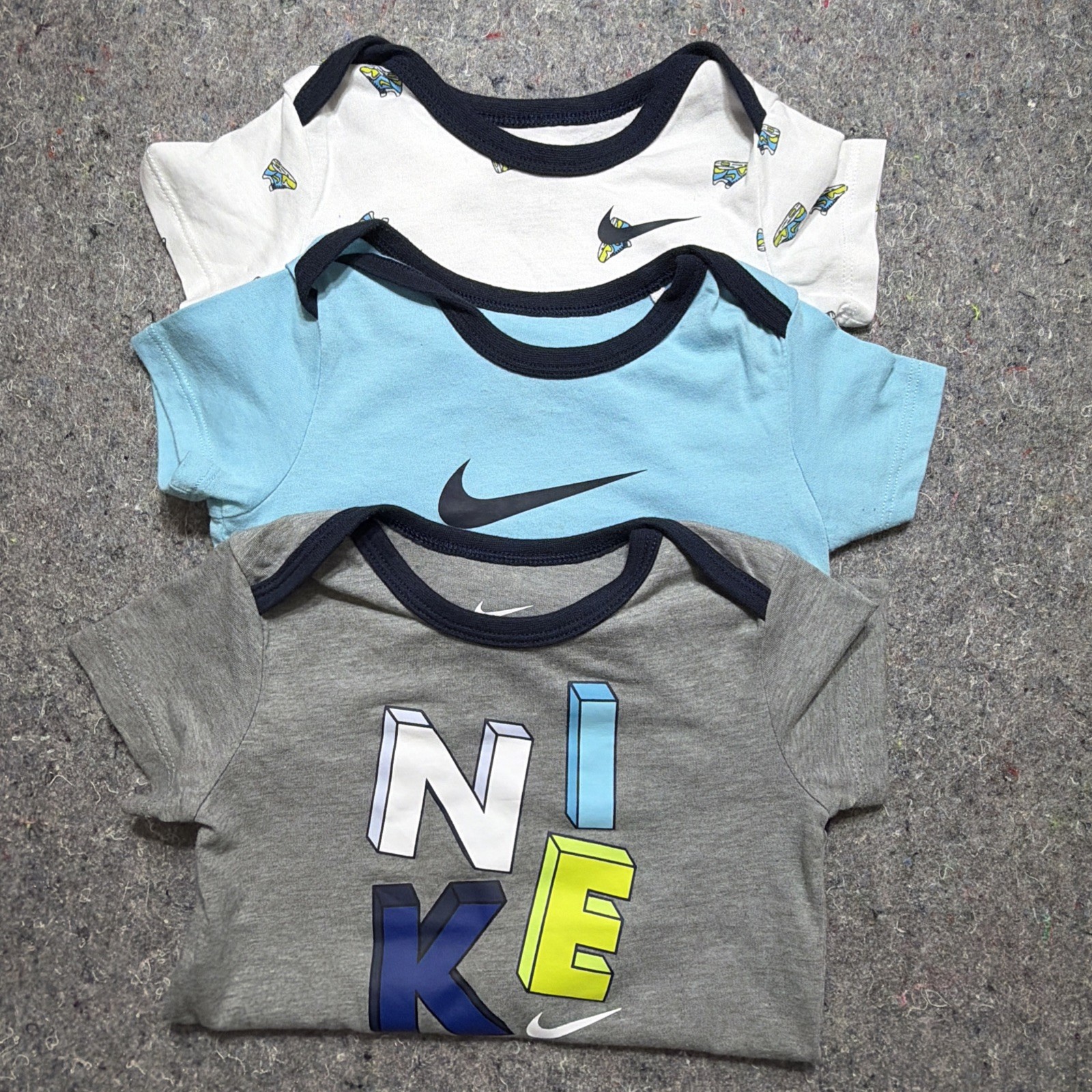 Nike Baby Boy 3 Piece Bodysuit Set Blue, White & Gray