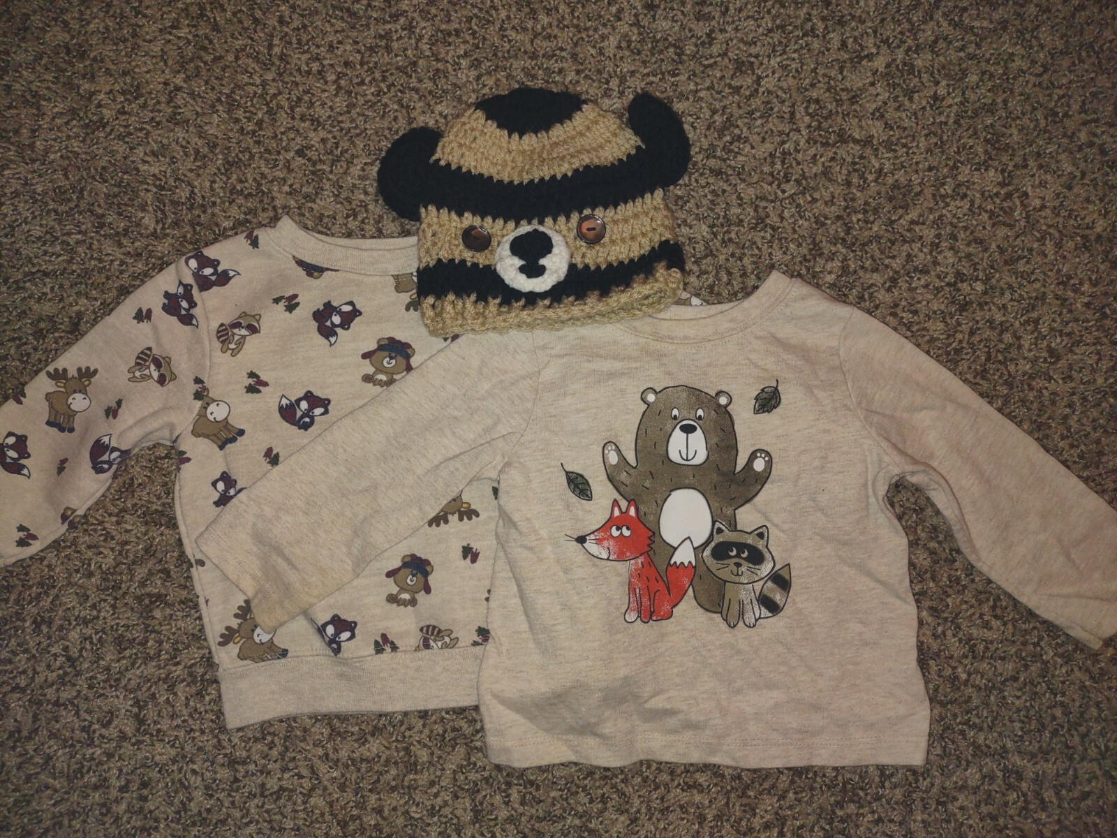 Boys Toddler 12m Garanimals Forest Animals 3pc Long Sleeve/Sweat Shirt and Hat