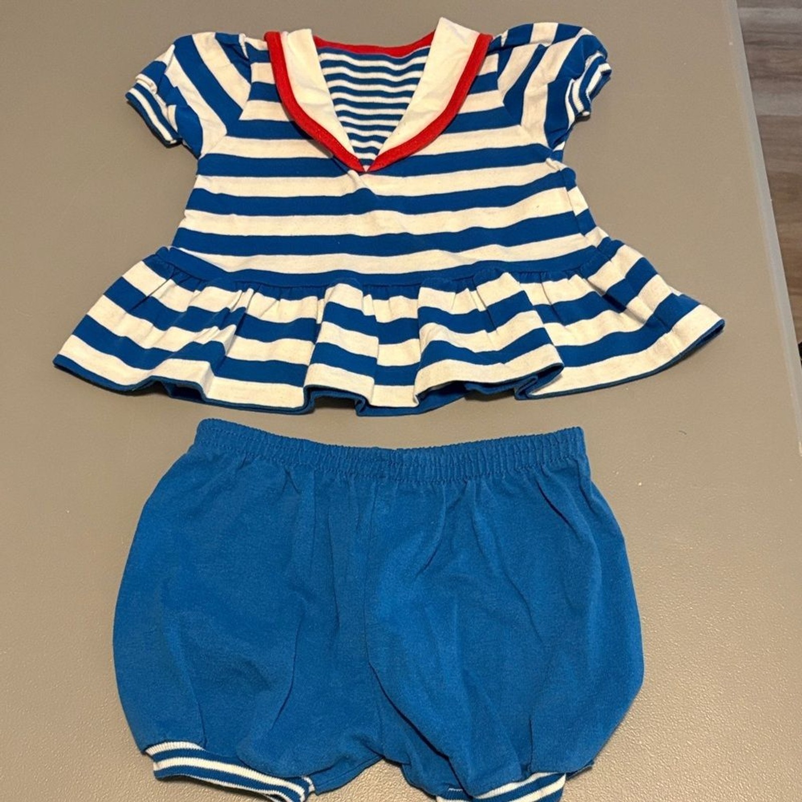 Buster Brown Blue and White Striped Kids Matching Vintage Sailor Set