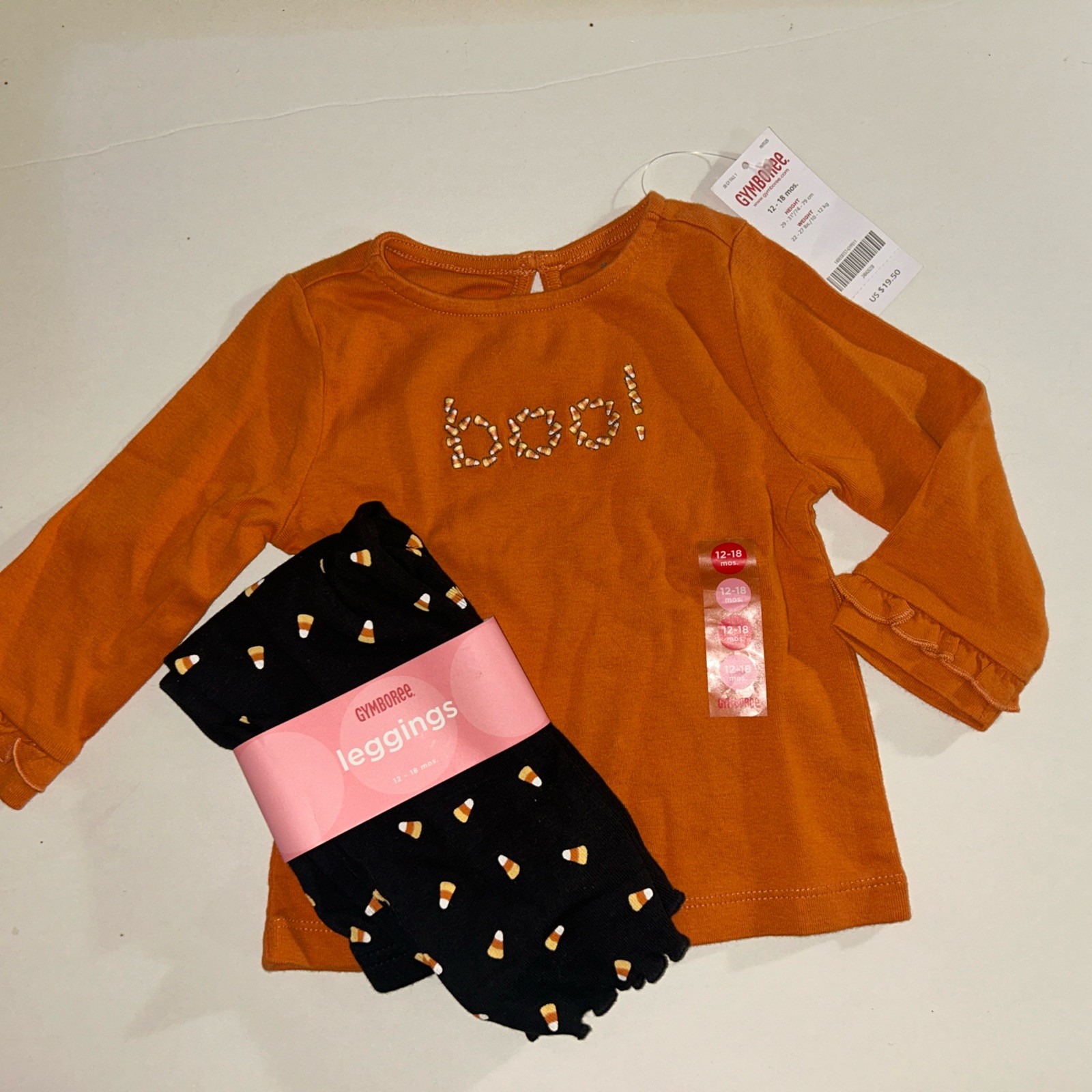 Baby Girls NWT Gymboree Halloween Peek-a “Boo!” Top Candy Corn Leggings RARE!