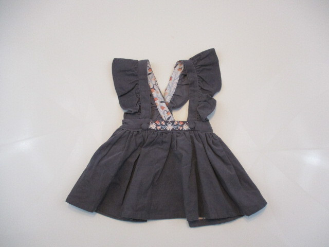 CYNTHIA ROWLEY Outfit Girl 3-6 mo Gray Corduroy Pinafore Striped One-piece NWT