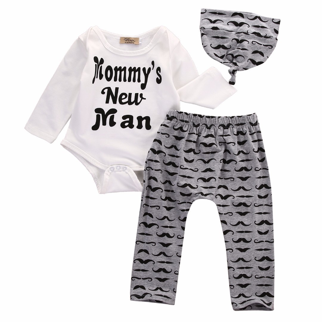 Lovely Mommy’s New Man Baby Cloth super cute 3PCS Set Newborn Baby Boy Clothes