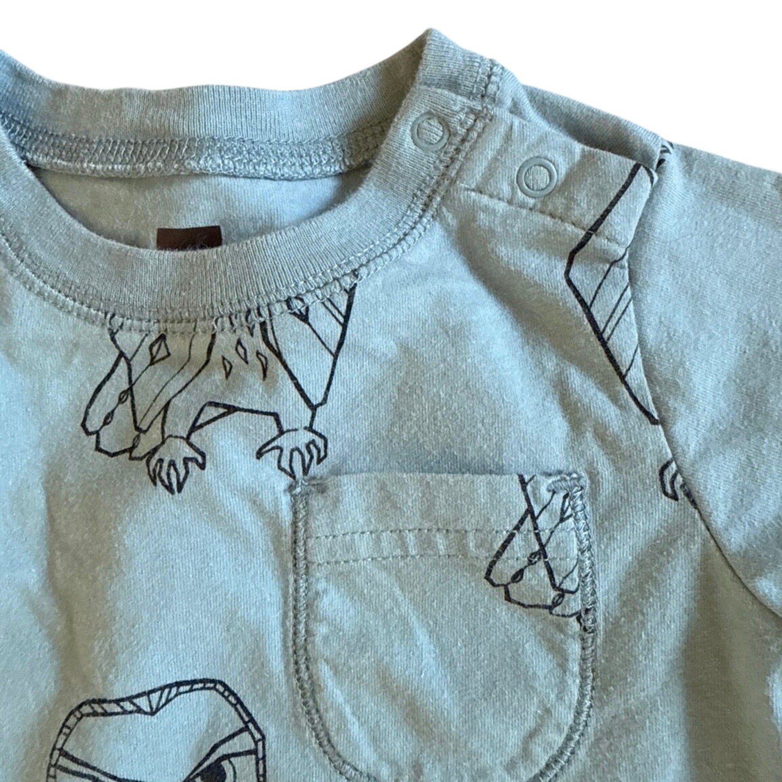 Boys’ Tea Collection Blue Grey Long Sleeve Owl One Piece Romper Size 6-9 months