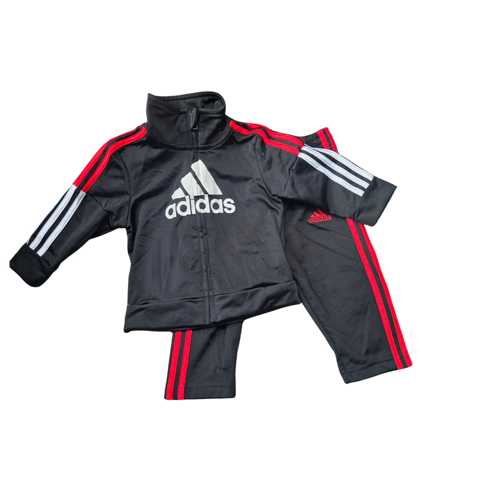 Adidas Baby Tracksuit Set 6M Black Red Stripe Full Zip Jacket Pants Athletic