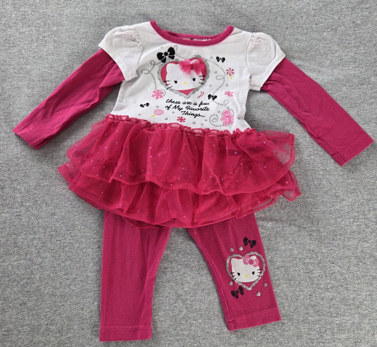 Hello Kitty Girls 2 Piece Dress Set Outfit Pink White 12M Dress Leggings
