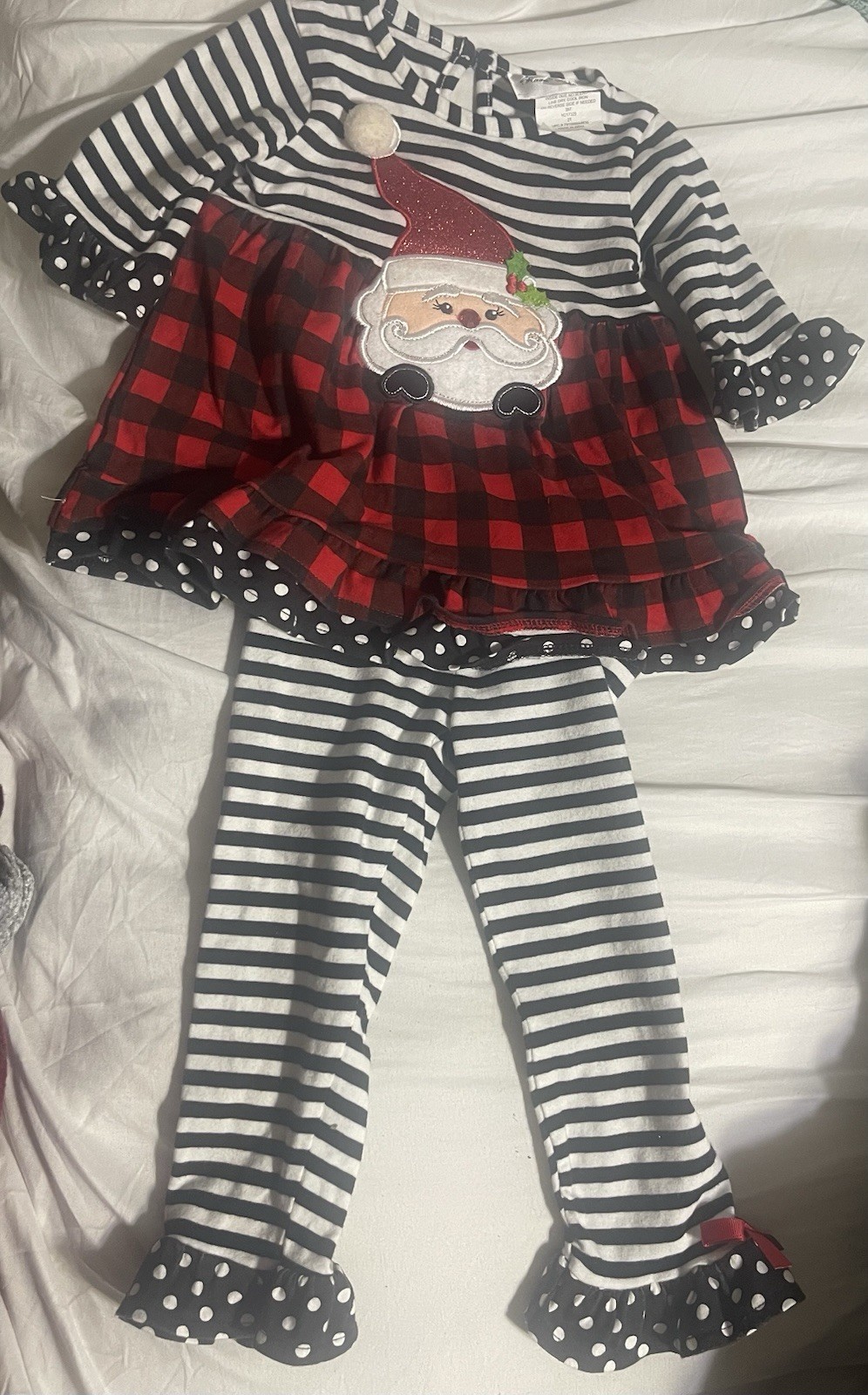 Rare Editions Black White Red Stripe Santa Top and Riffle Legging Set Size 2T