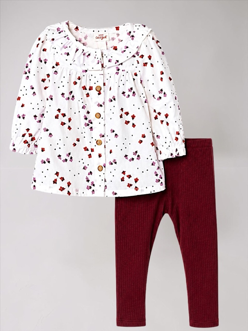 Cat & Jack Maroon Baby Girls’ 2-Piece Floral Tunic & Rib Leggings Set – Size 12M