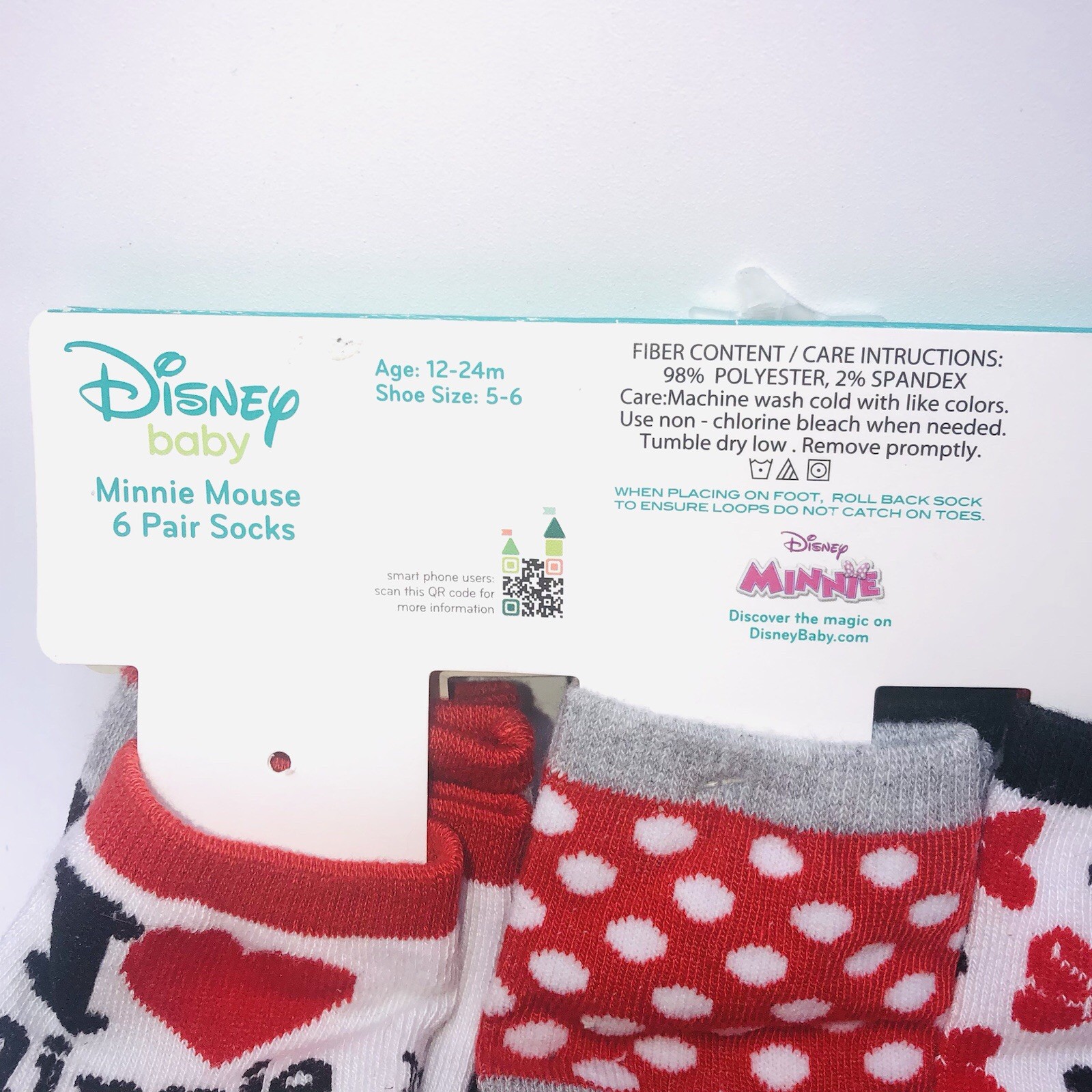 DISNEY BABY SOCKS 6 PAIRS MINNIE MOUSE 12 – 24 MONTHS ( Polkadots, Hearts