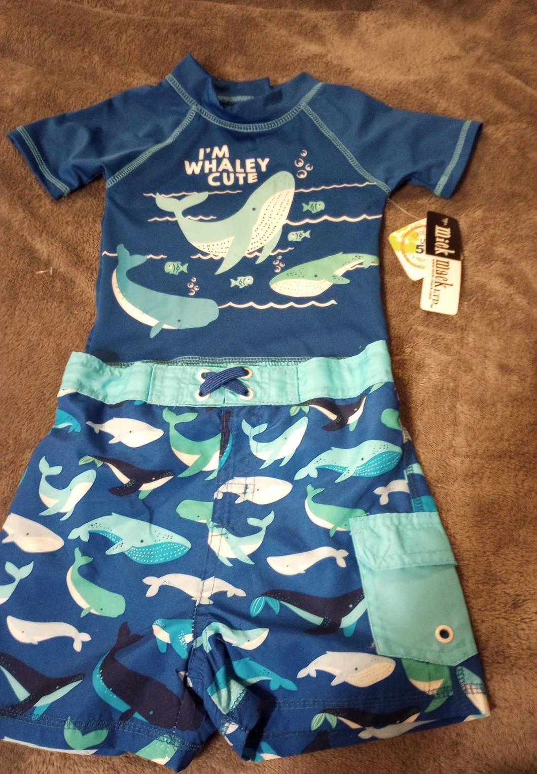 Mick Mack LTD Boys Shark Graphic Swim Set Navy Blue Green 2-Piece Size 24 months