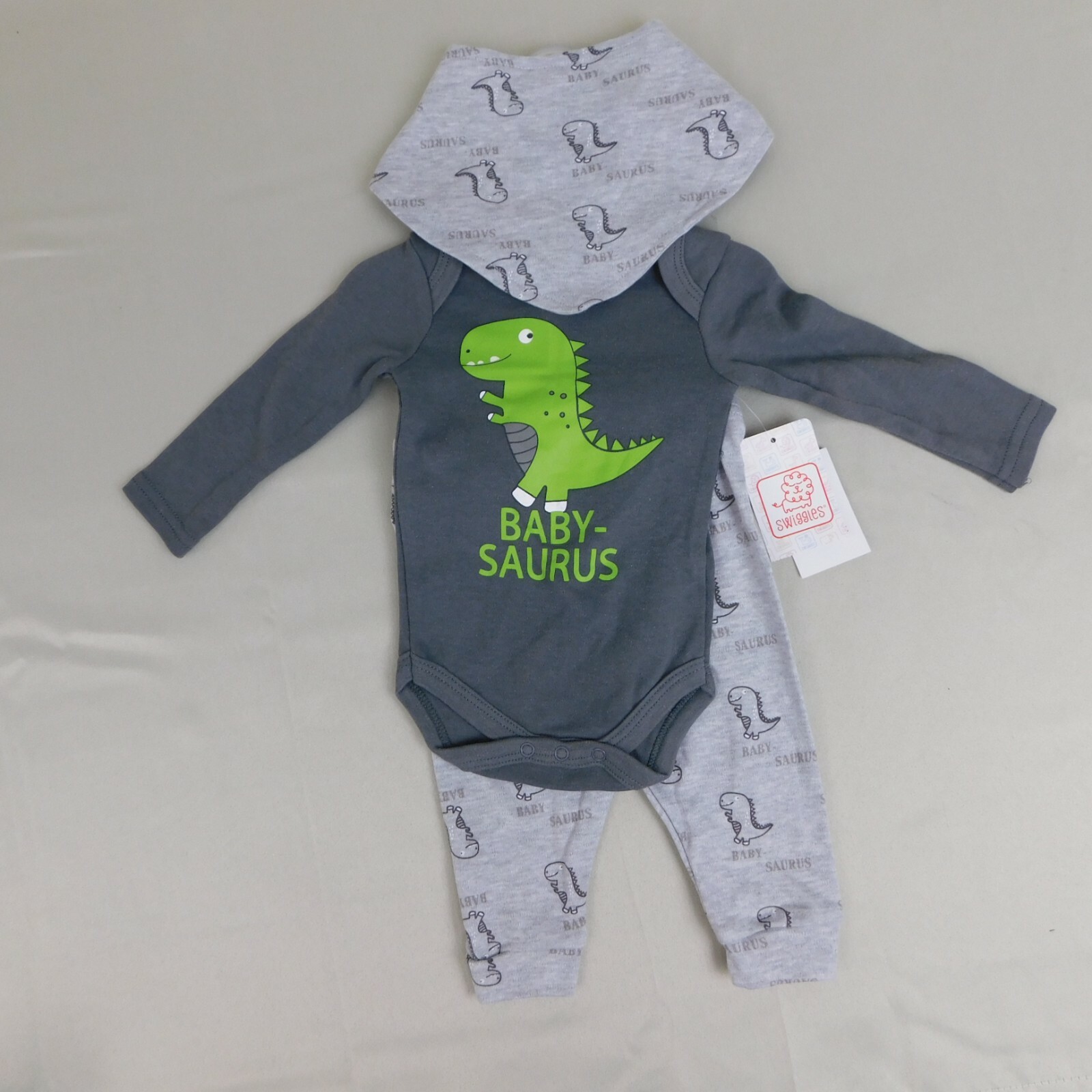 Dinosaur Babysaurus Printed Bodysuit Bandana Leggings Baby Outfit Set 0-3 Months