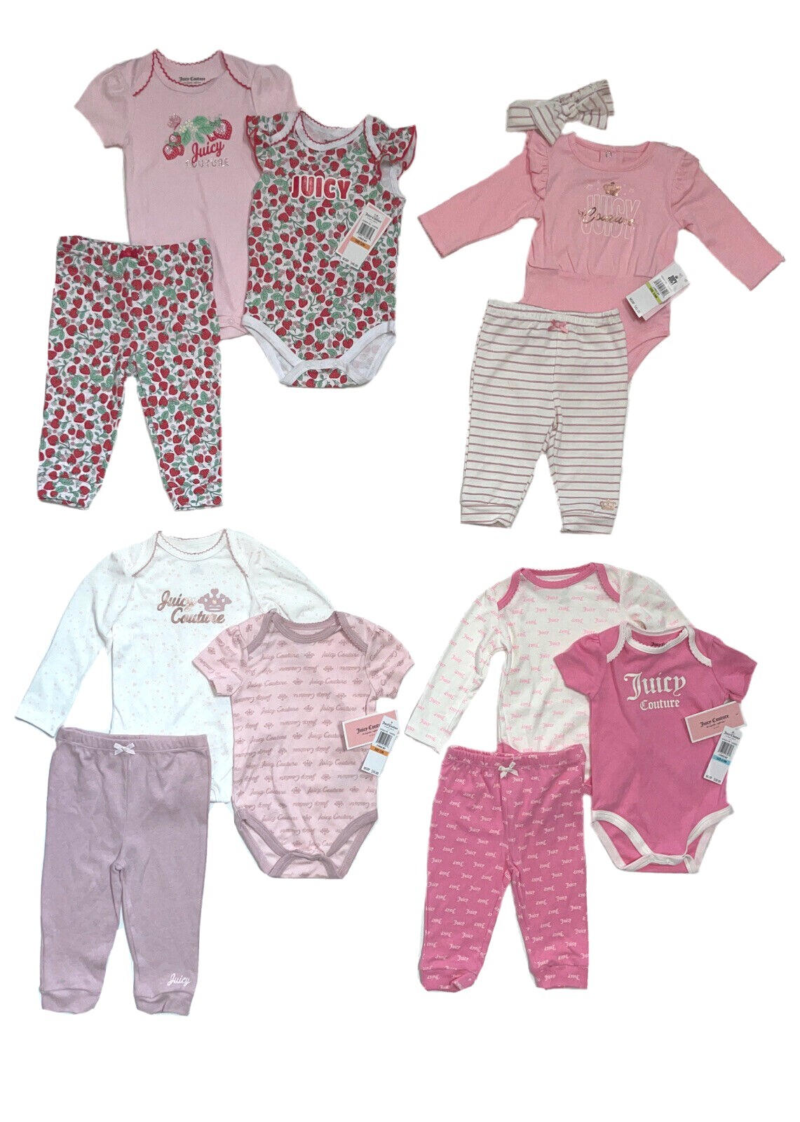 Baby Girl Juicy Couture 3-Piece Legging Sets, 2 Bodysuits & Bottoms; Sz 0/3M-18M
