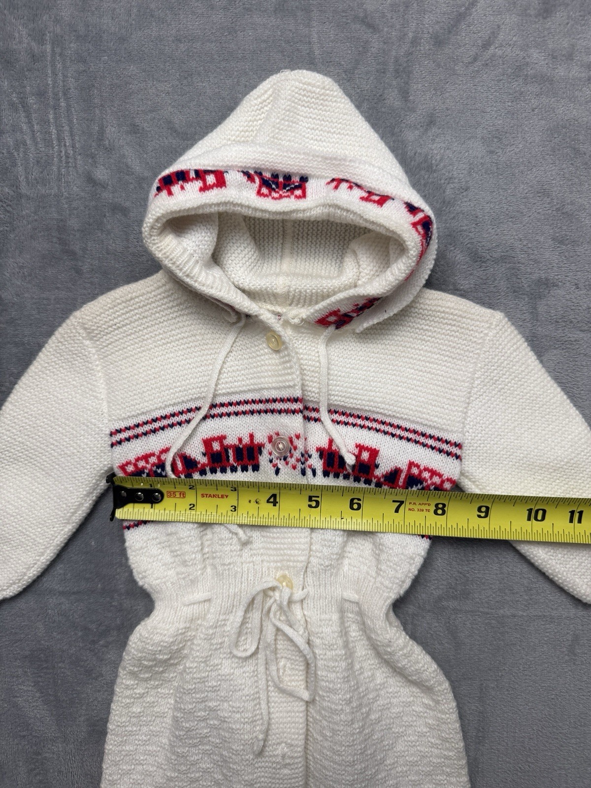 Vintage Trains Knit Sweater Baby Jumpsuit 6-9 Mo Little Set Spring Hood Acrylic