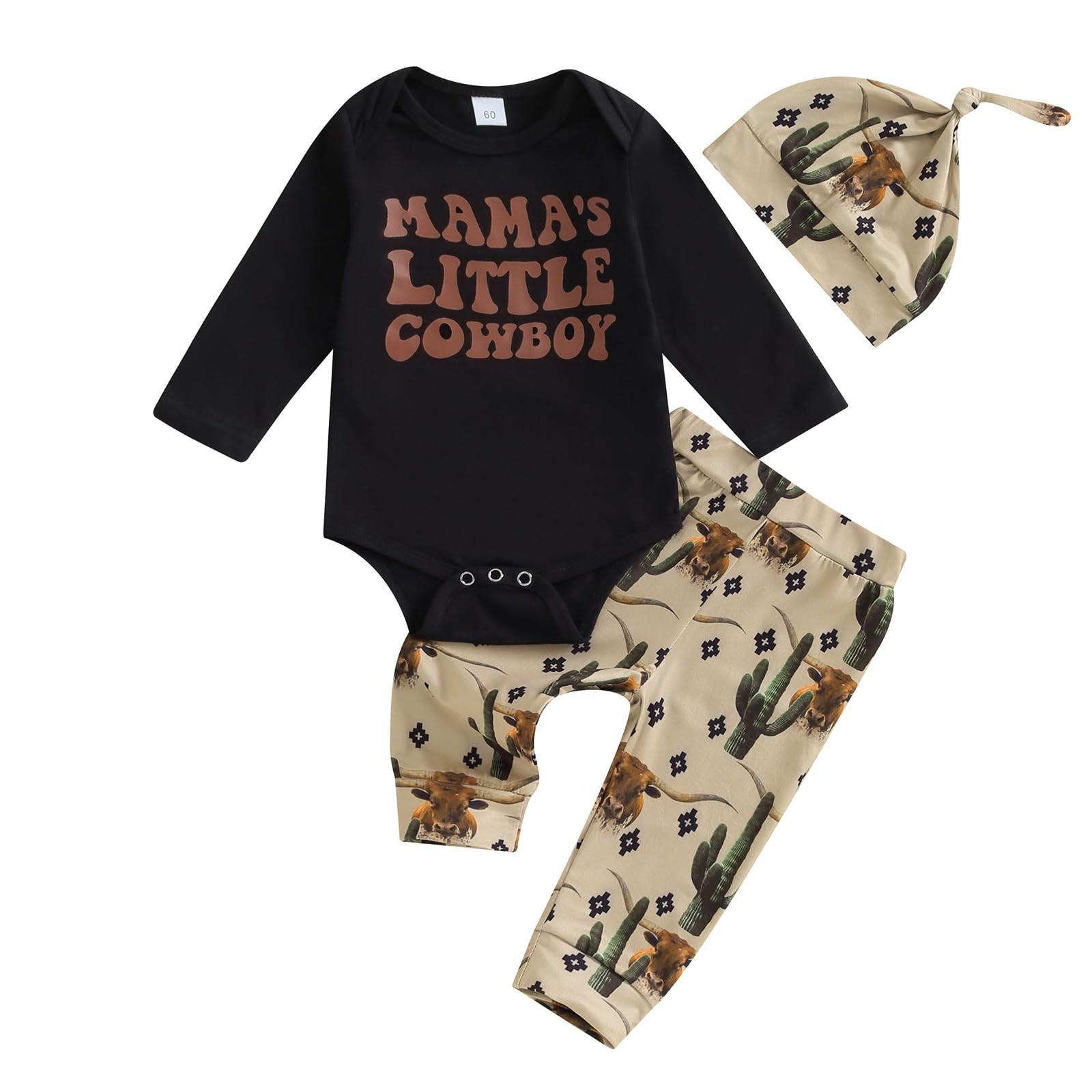 Baby Boy Cowboy Outfit Newborn Western Country Boy Clothes Cow Print Letter B…