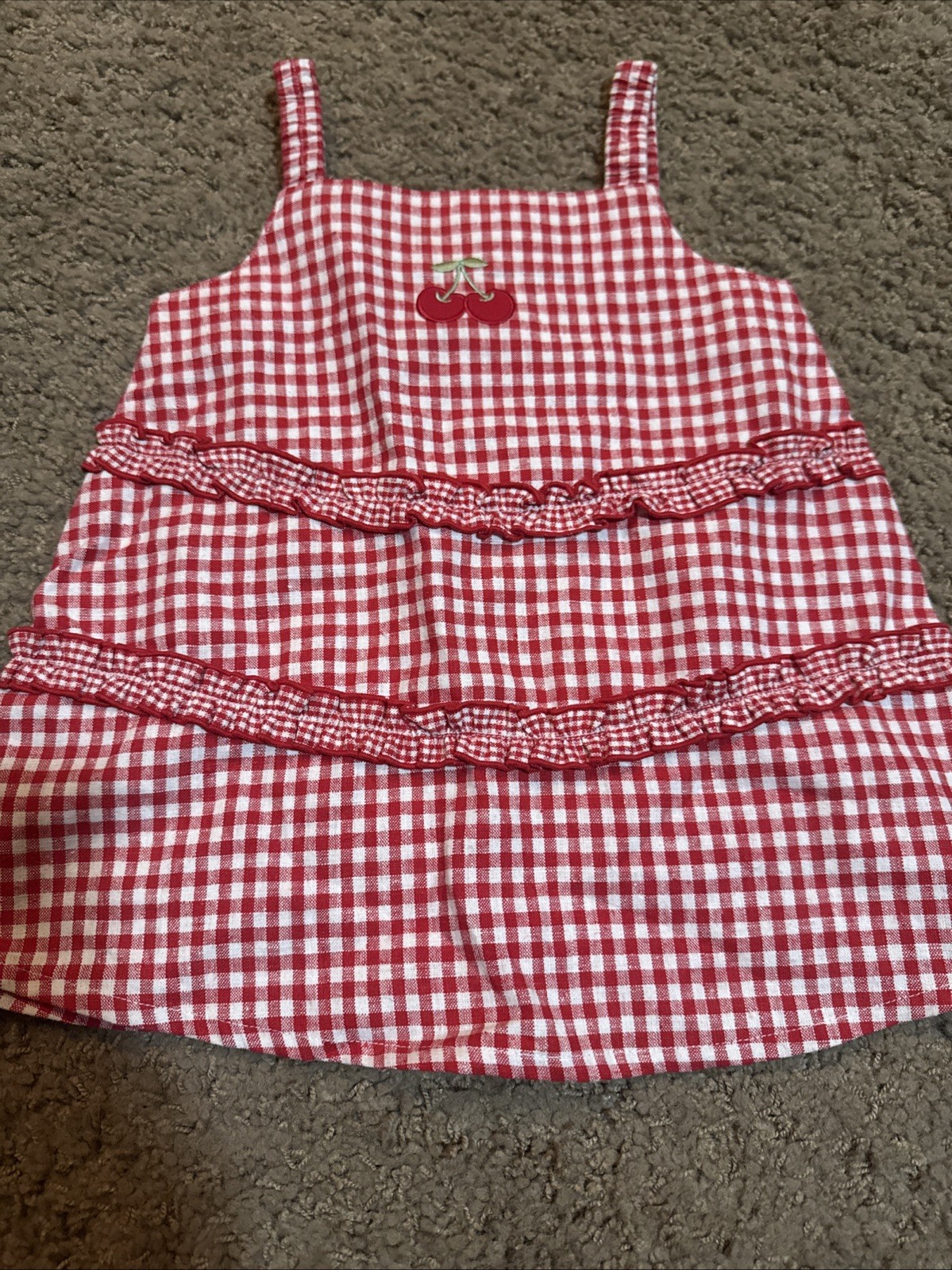 NWT Sears Girls Bloomers Dress And Cardigan Set Red Plaid Cherry 24 Months