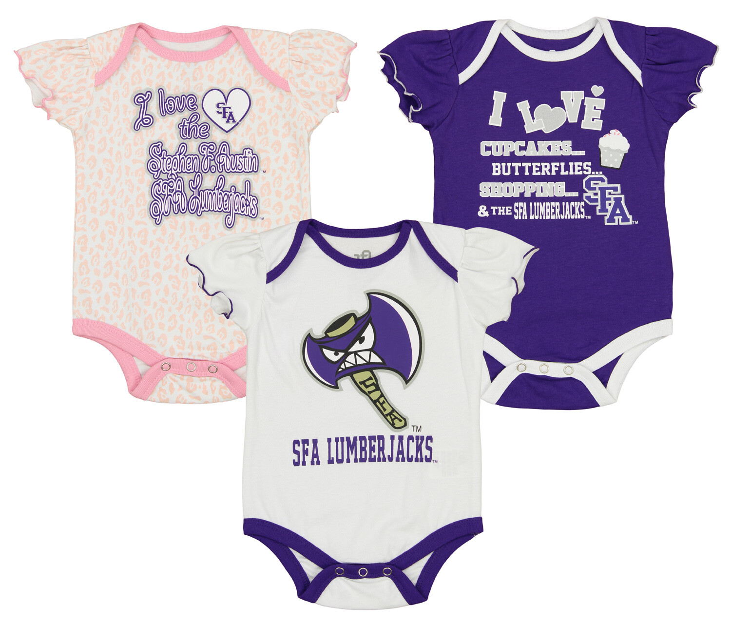 Outerstuff NCAA Infant Girl Stephen F. Austin Lumberjacks 3 Piece Creeper Set