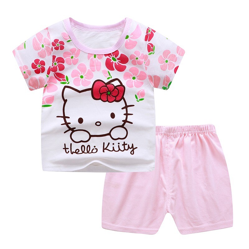 Kids Baby Girl Short Sleeve Hello Kitty Top Outfit Set
