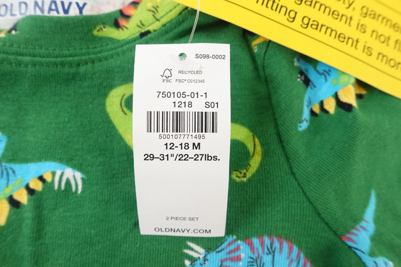 Old Navy Baby Boy 12-18 Months Green Dino Pajamas Sweatpants & Tee 4 Pieces NWT