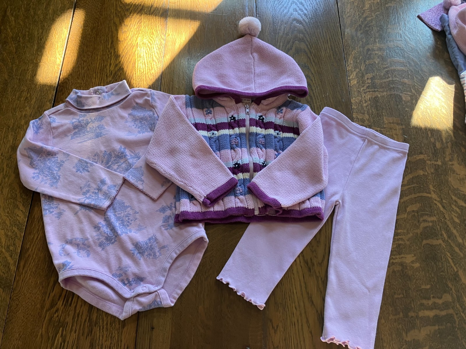 Vtg Gymboree 02 Sweet Romance purple lavender toile hood sweater leggings 18-24