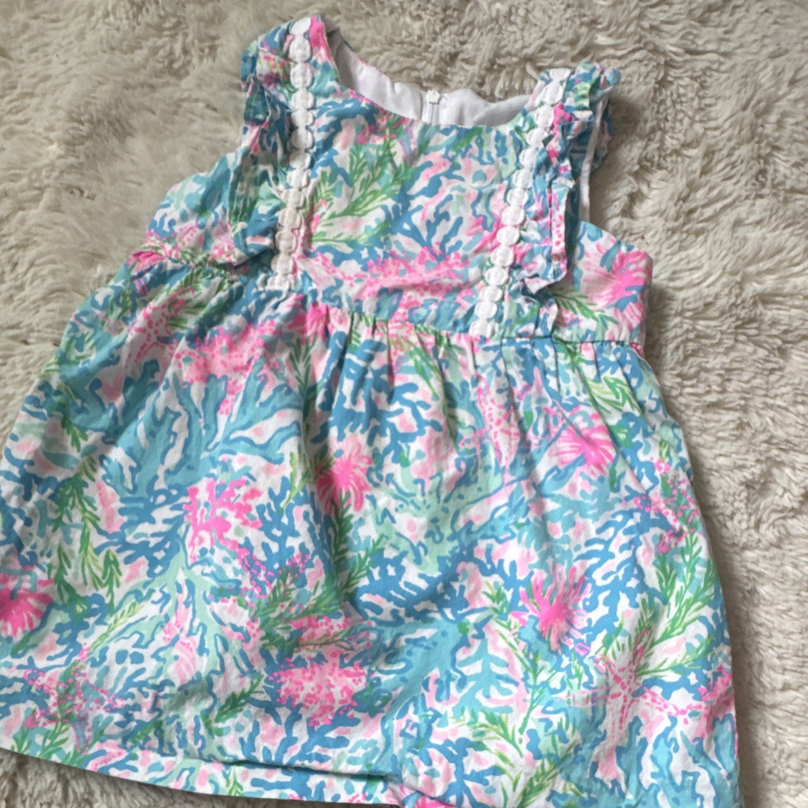 Lilly Pulitzer Girls 12-24M 2pc Floral Dress Bloomer Set Ruffle Cotton Zip