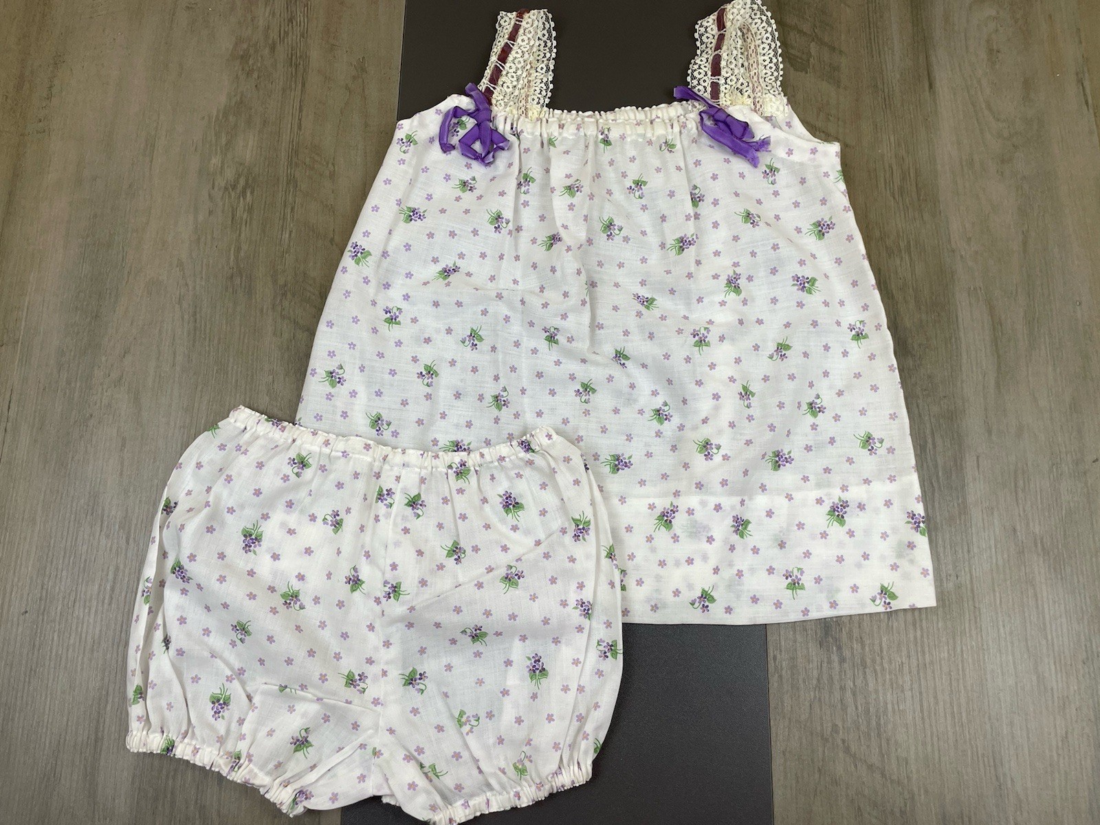 Vintage Purple Floral Lilly Handmade 2pc. Dress Top/bottoms Lightweight Toddler