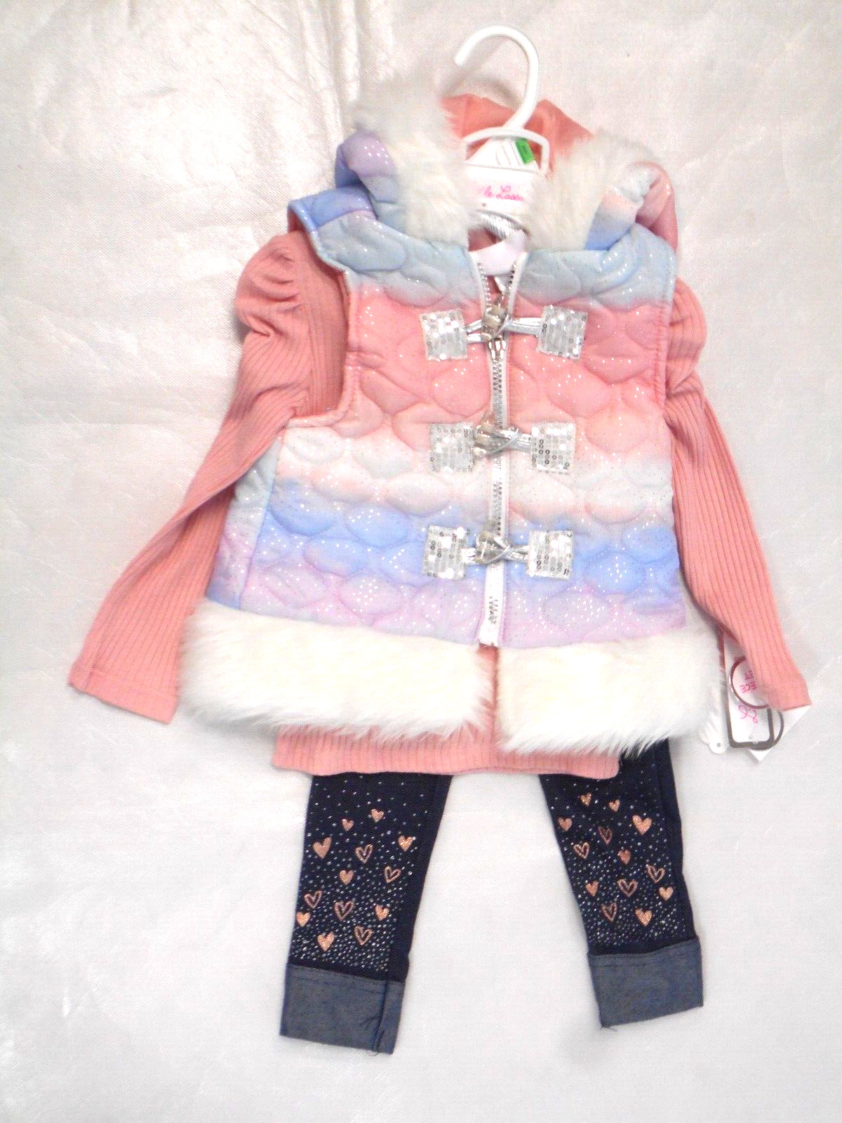 Girls Little Lass Vest Long Sleeve & Pants 3PC. Set Sizes 2T & 3T