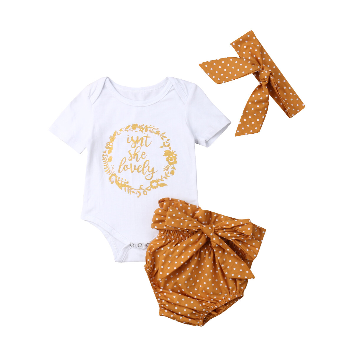 3PCS Newborn Kids Baby Girl Outfits Clothes Romper Bodysuit+ Shorts Headband Set