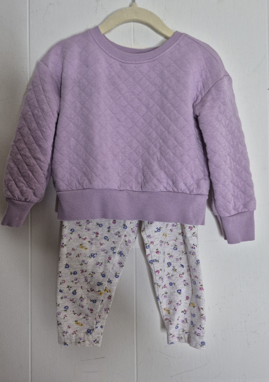 Carter’s Long Sleeve Quilt Pattern Shirt And Floral Pants Outfit Toddler Girl