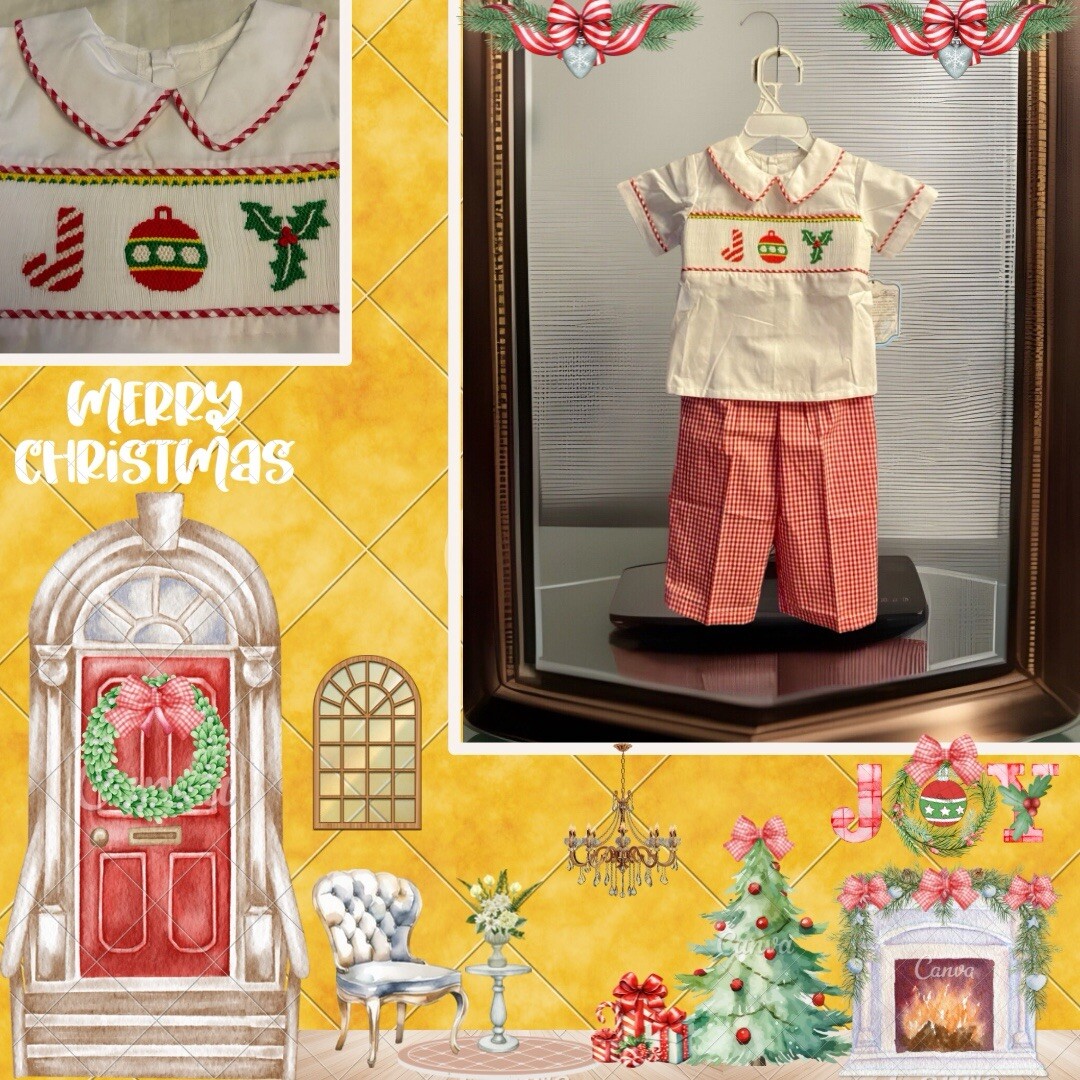 Boys NWT Remember Nguyen Smocked Pants Set & Dress Shirt Christmas 18 Months