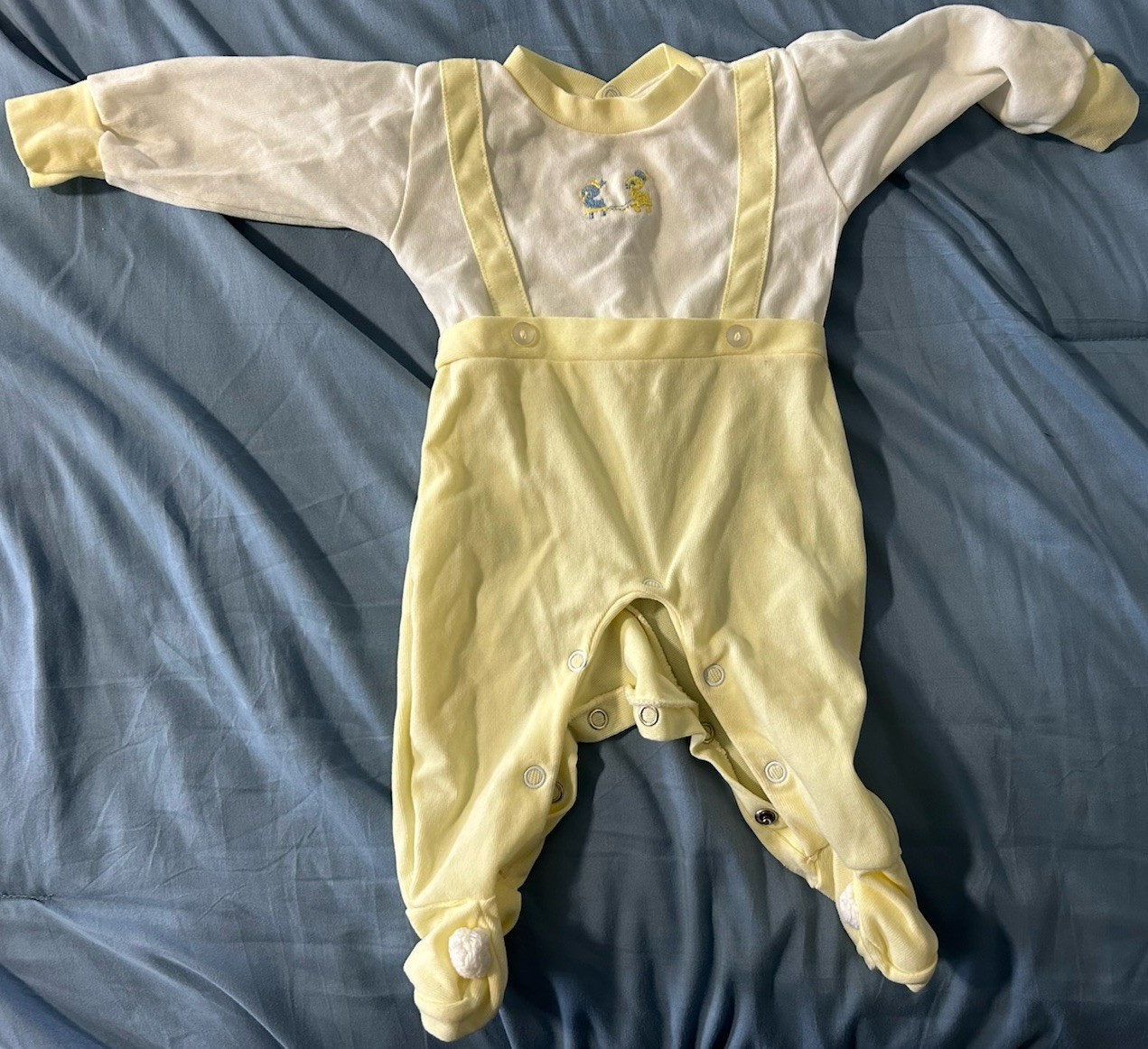 Vintage Baby Toddler 12 Month 22 Lb Yellow White Suspenders Collar Buttons Nylon