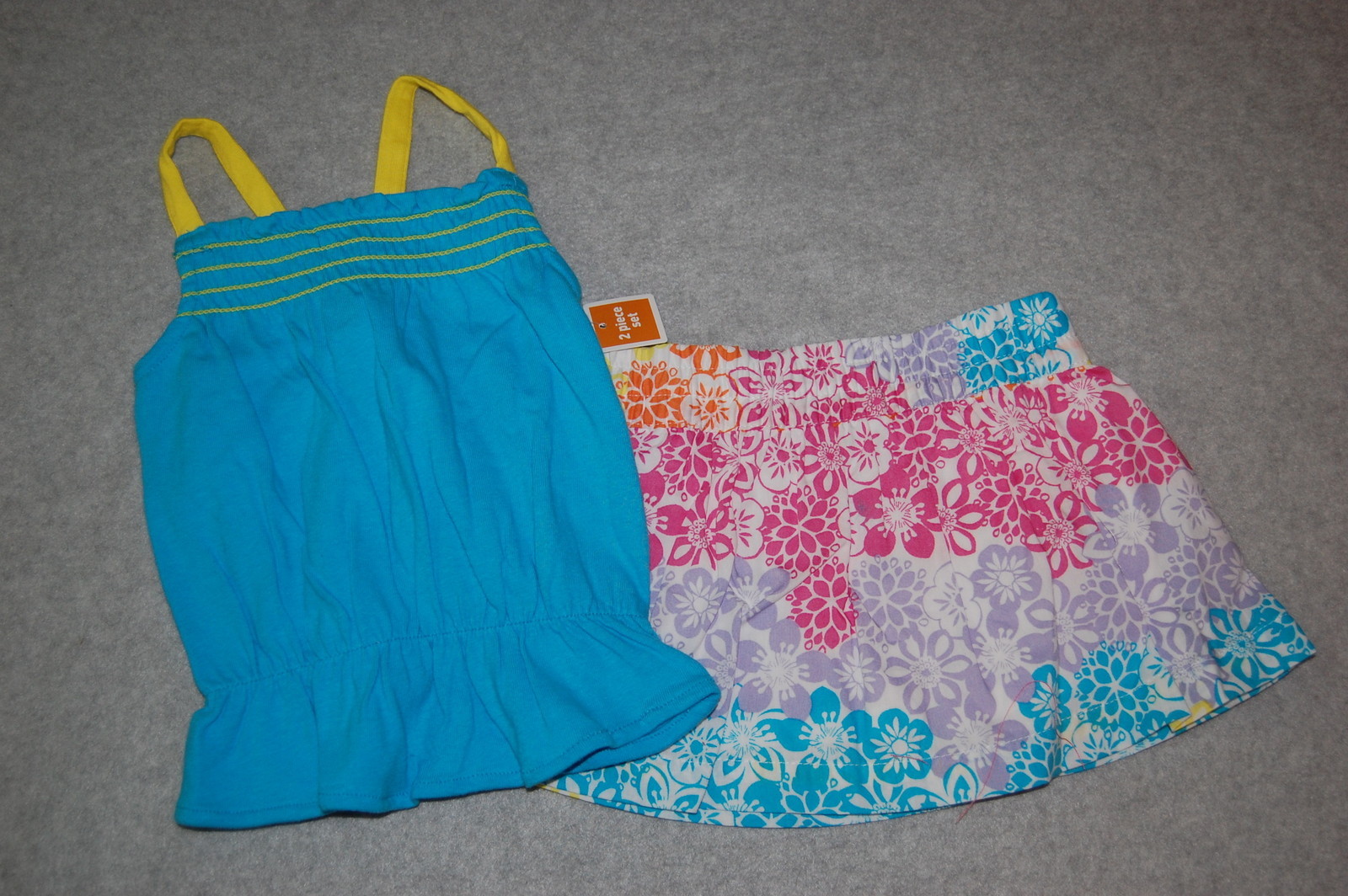 Toddler Girls 2 PC Smocked Tank Top TURQUOISE Skort FLOWERS Pink Purple 12 Mo