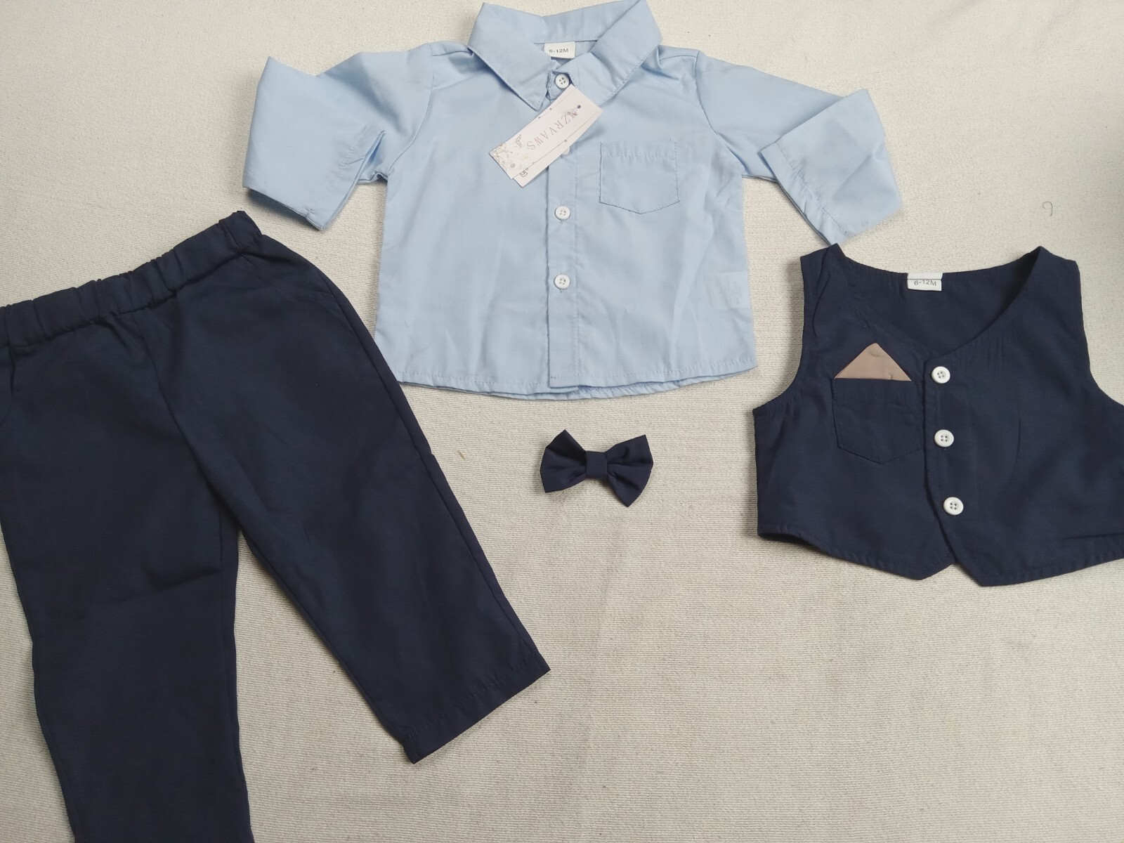 NZRVAWS Baby Boy Tuxedo Formal Wear Suit 4-PC Shirt Pants Vest And Bun 6-12M