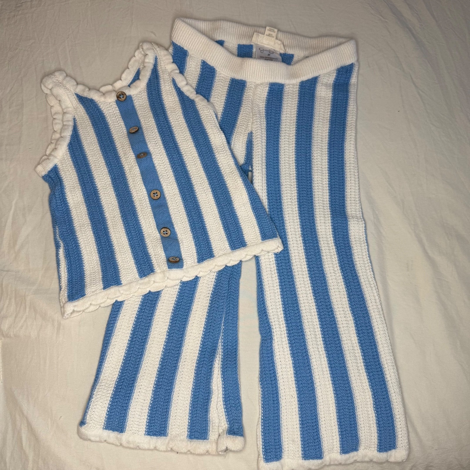 Jessica Simpson Toddler Knit Tank Pants Outfit Set Blue White Stripe Girls 2T