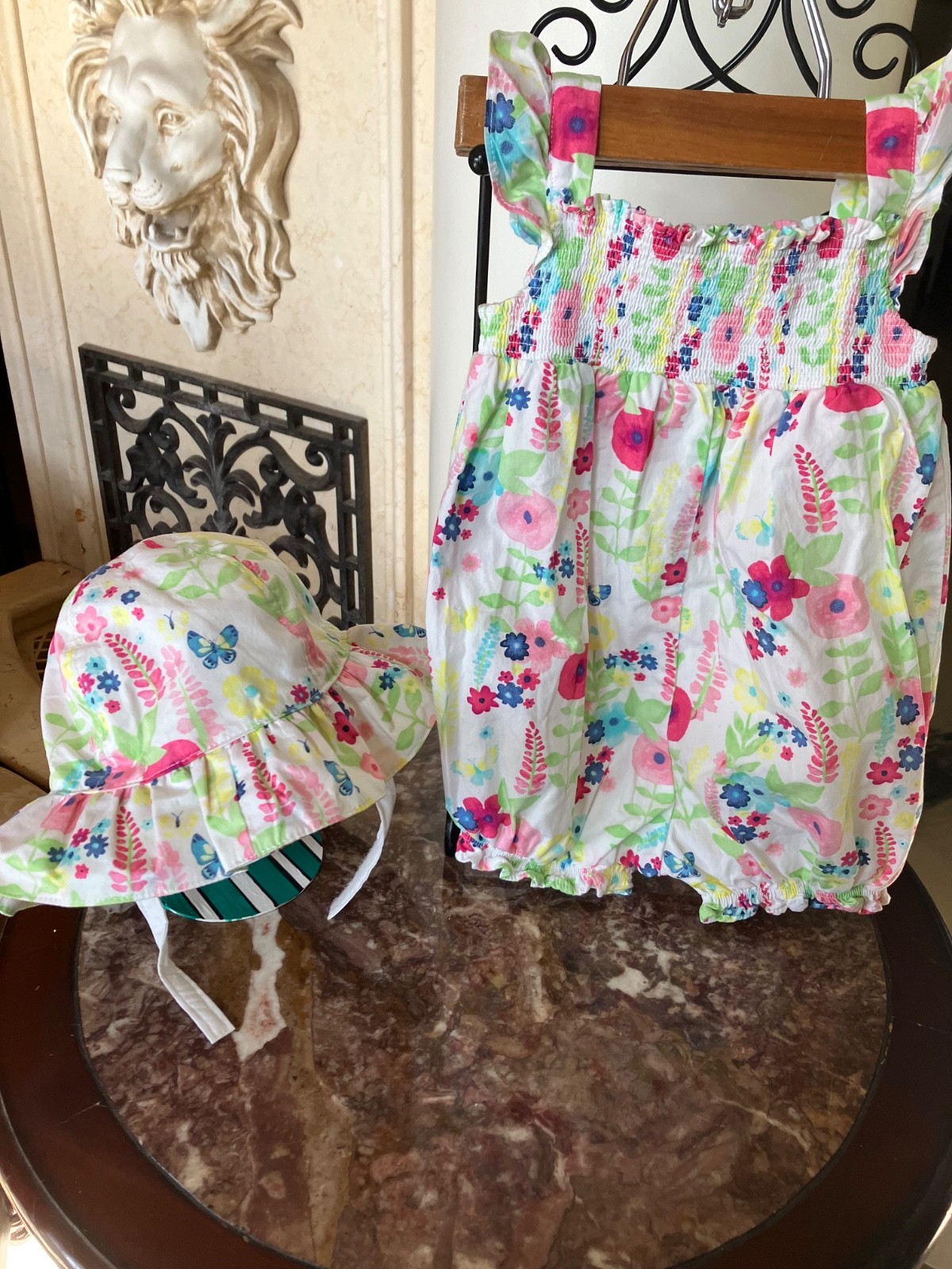 Gymboree 2017 Meow and Roar bubble romper hat chin strap 18-24
