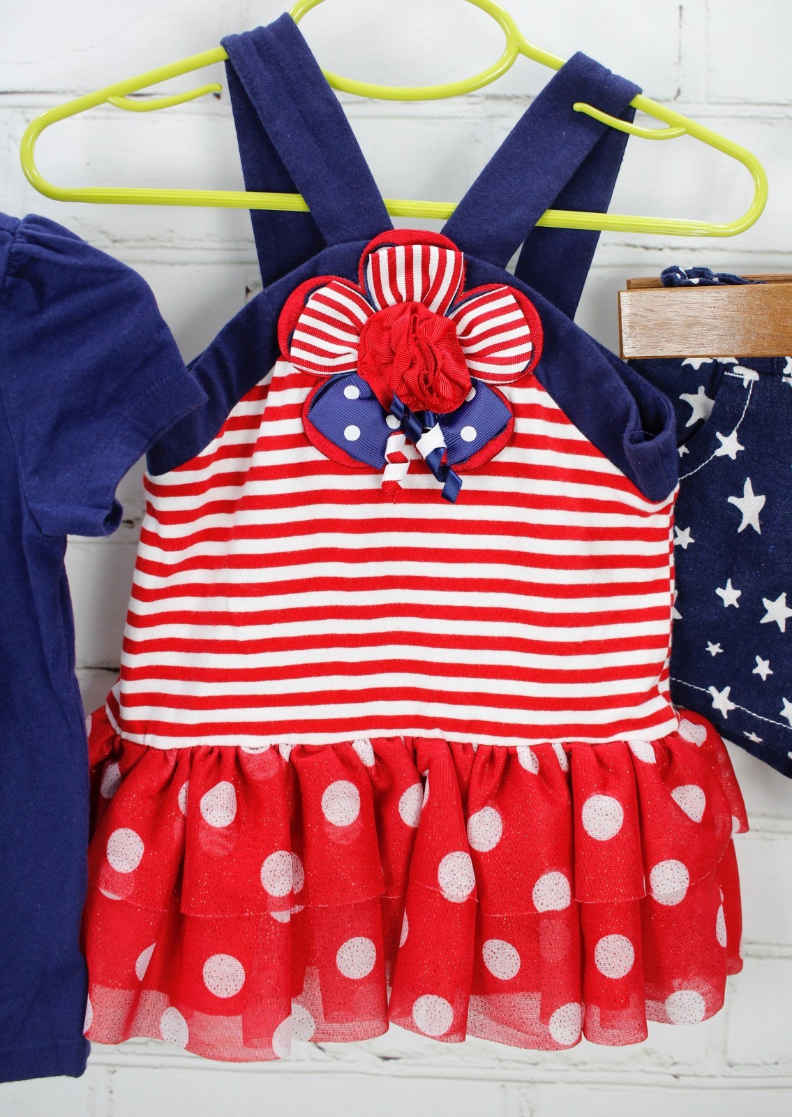 American Flag Outfit Lot T-Shirt + Dress + Shorts Toddler Girls 2T Patriotic