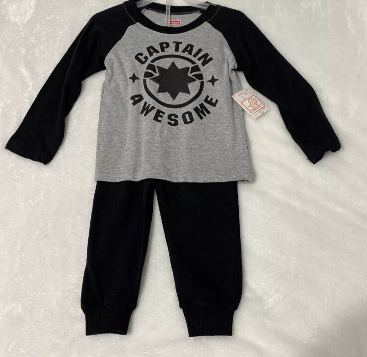 Swiggles CAPTAIN AWESOME 2 PIECE SET BLACK & GRAY COTTON/POLY BLEND Size 4T NWT