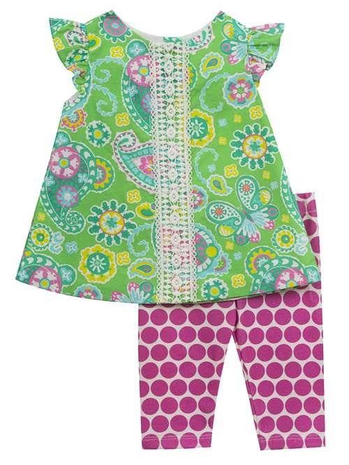 Counting Daisies by Rare Editions Green Fuchsia Polka Dot Legging Set 3 Months