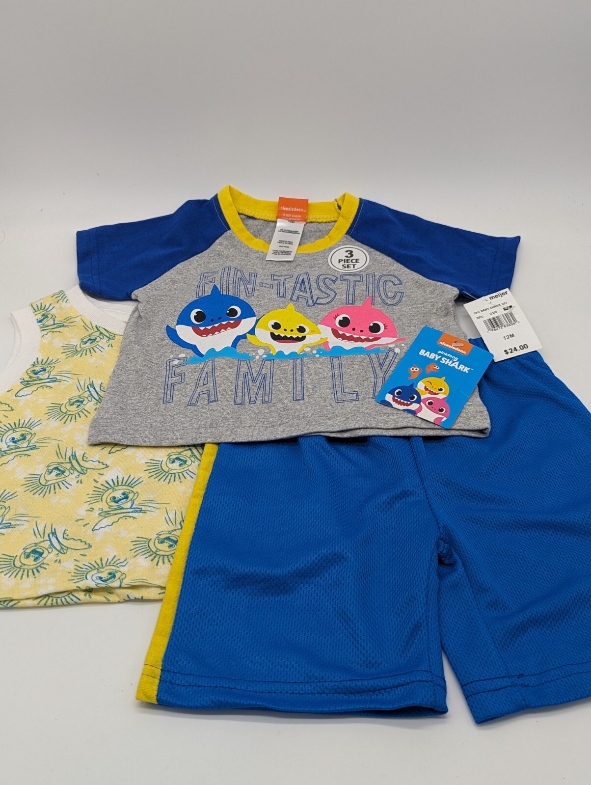 Disney Mickey Mouse & Nickelodeon Baby Shark 12M 3 PC Sets Shirt Tank Shorts New