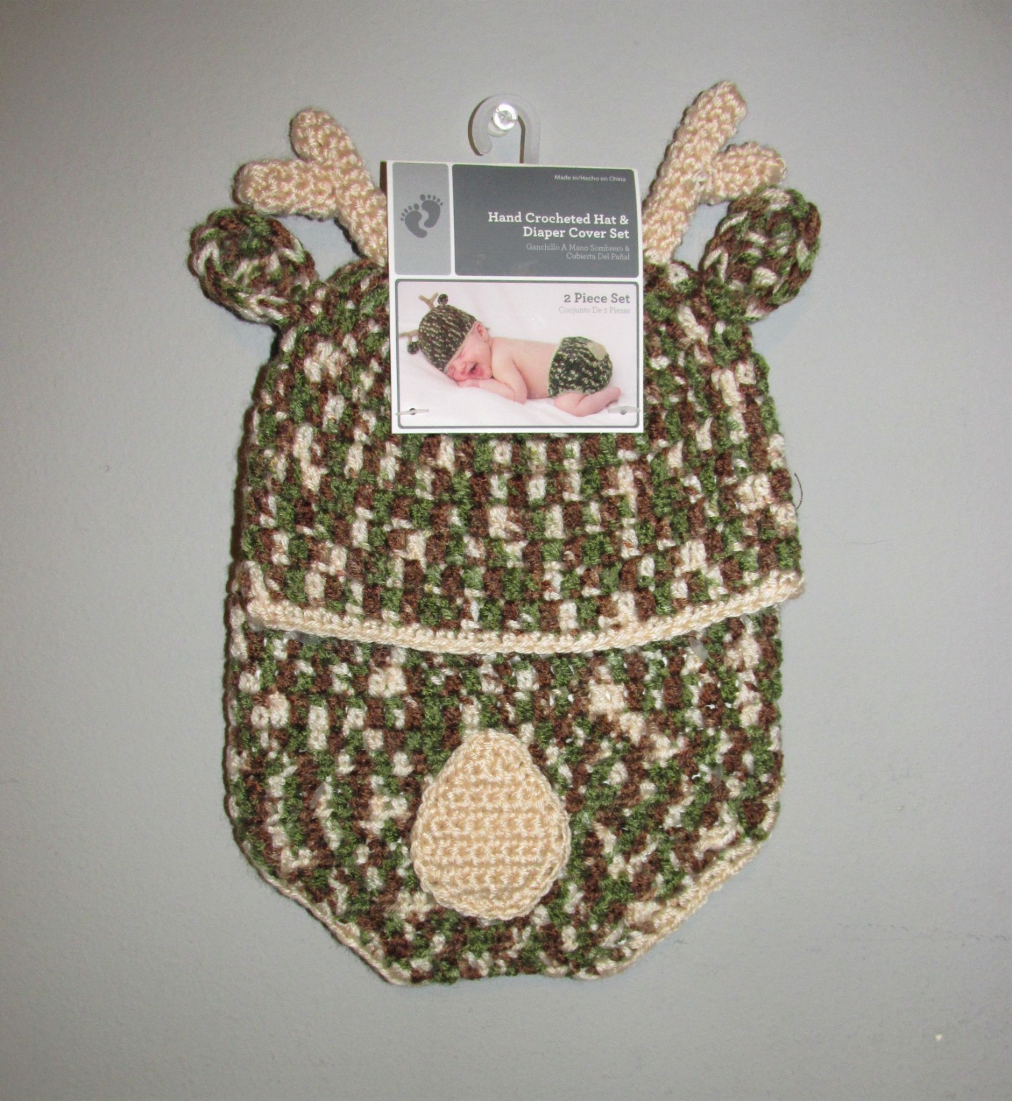 Newborn Boys 2pc Crochet Camo Deer Set (Size 0-9 Months) BRAND NEW W TAGS