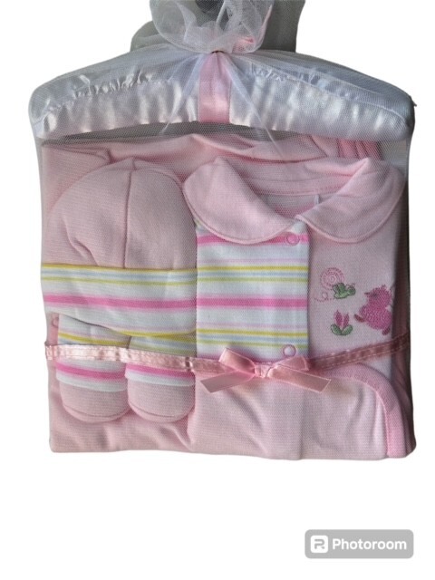 New Newborn Baby Girl 4 pc Pink Bodysuit, Hat, Sock & Blanket Gift Set