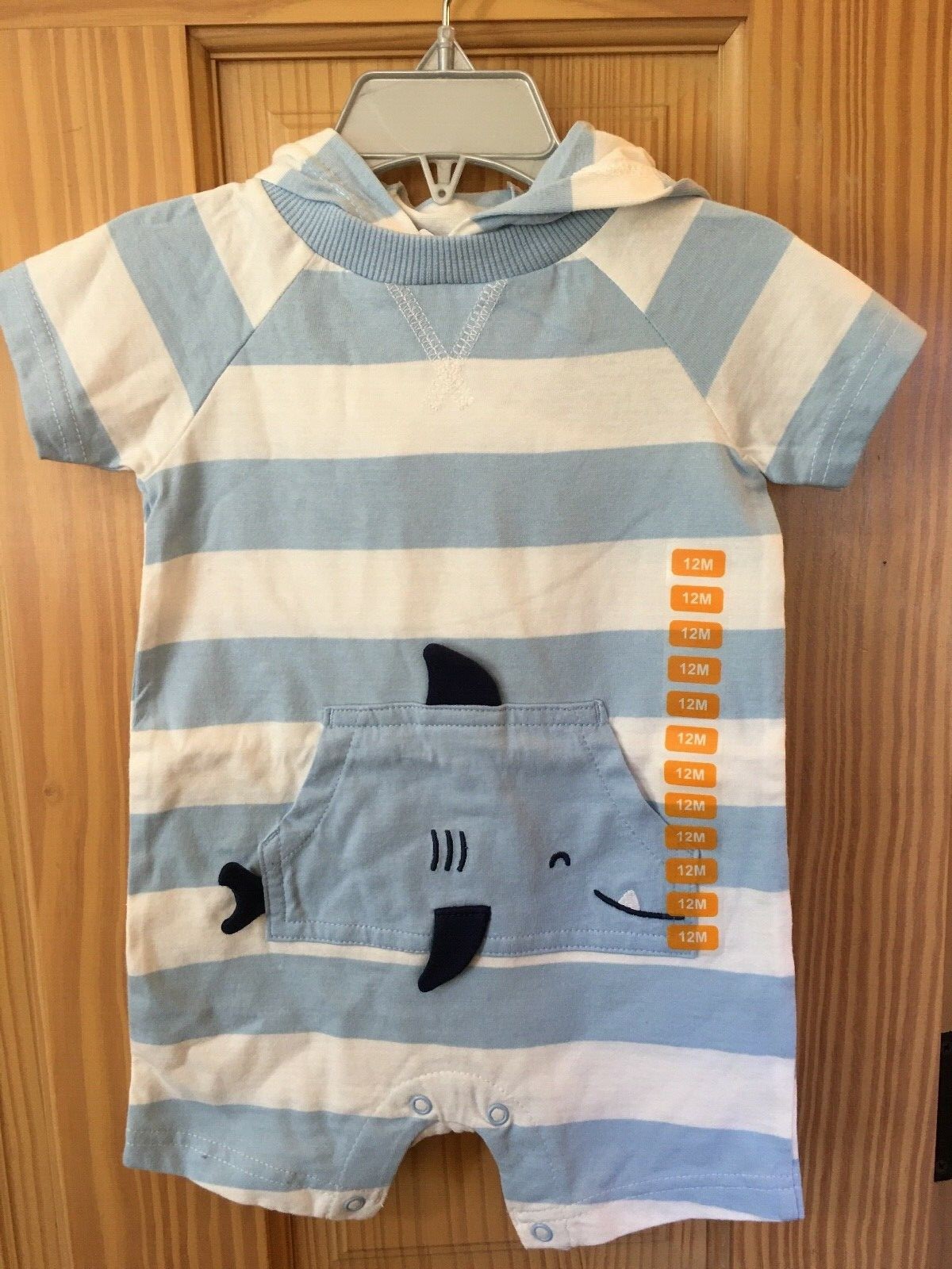 NWT Carter’s Shark Baby Boy Romper Hooded Blue Stripe Infant many sizes