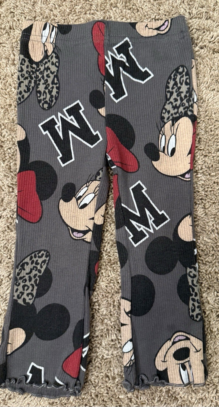 Disney Minnie Mouse 2 Piece Outfit Set Sweatshirt Flare Leggings Gray 18M