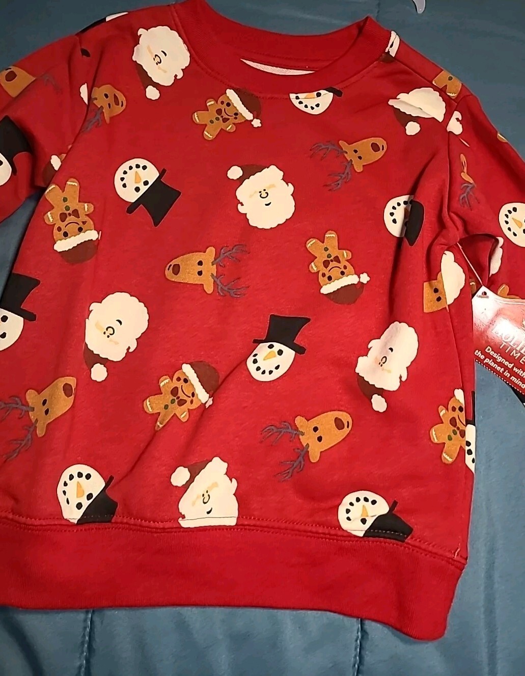 4T Holiday Time long sleeved shirt with Santa, Snowman, Gingerbread. Warm