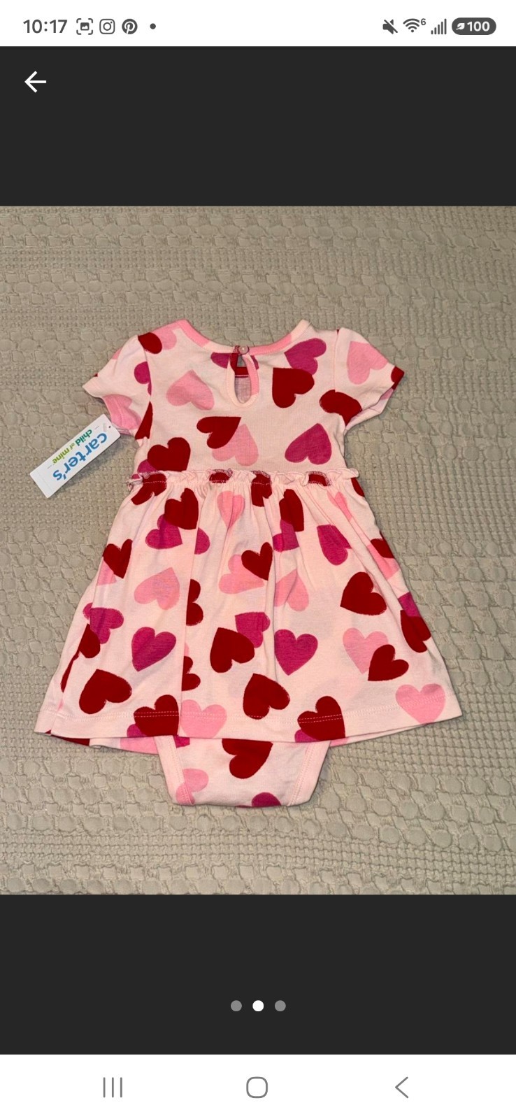 Carter’s 2-Piece Girls Heart Dress & Bodysuit Set, Pink/Red, 6-9 Months