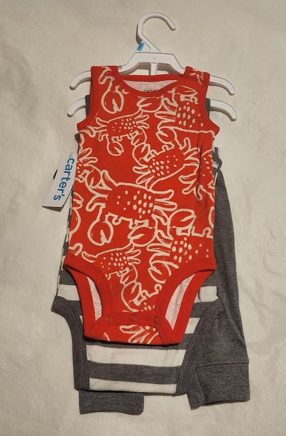 NWT Carter’s Crab Sleeveless Bodysuits Pants Outfit 3PC Set Baby Boy