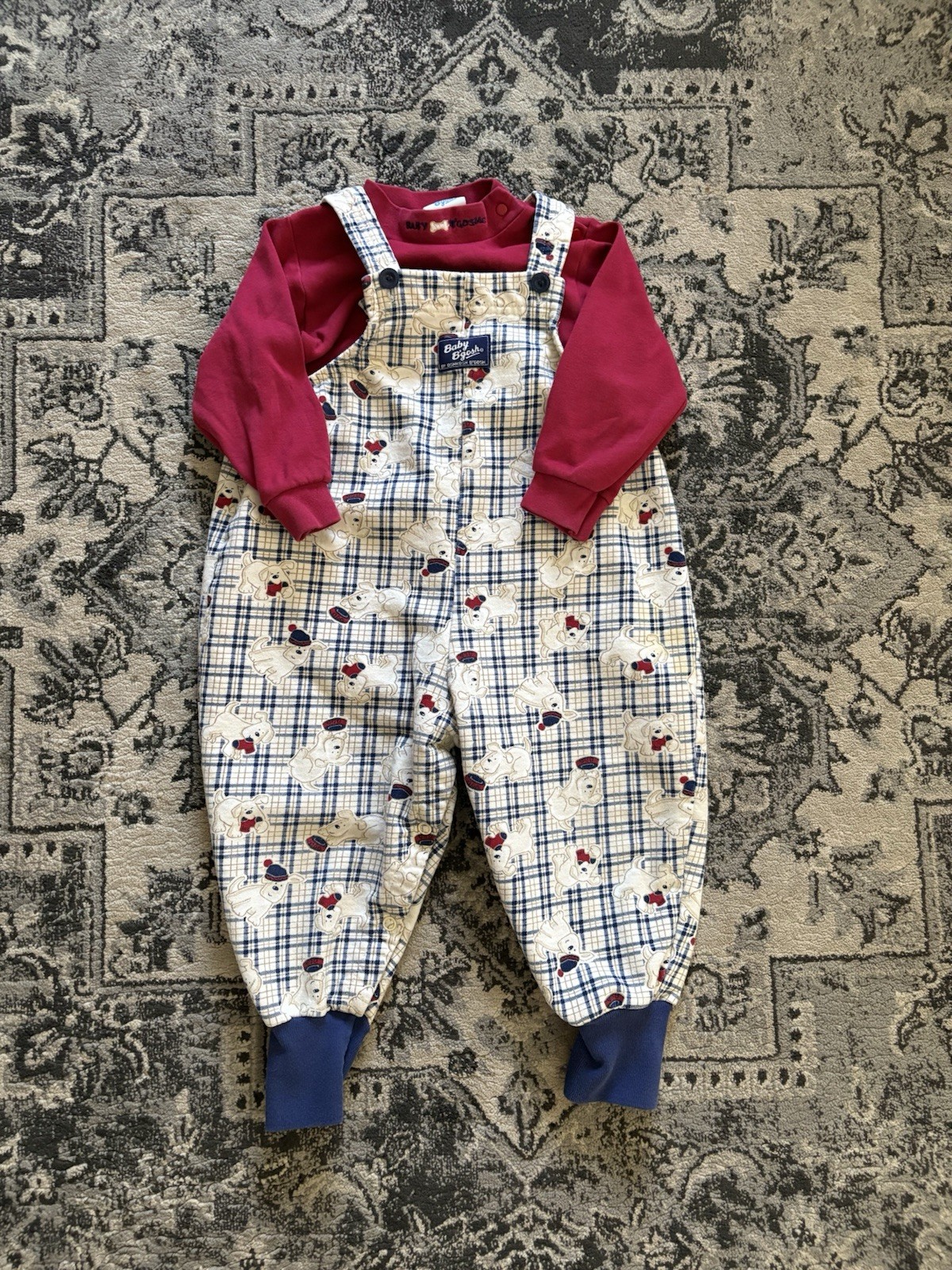 Baby B’Gosh Puppy Baby Boys Overalls Romper Outfit 24 Months Vintage 90’s Rare