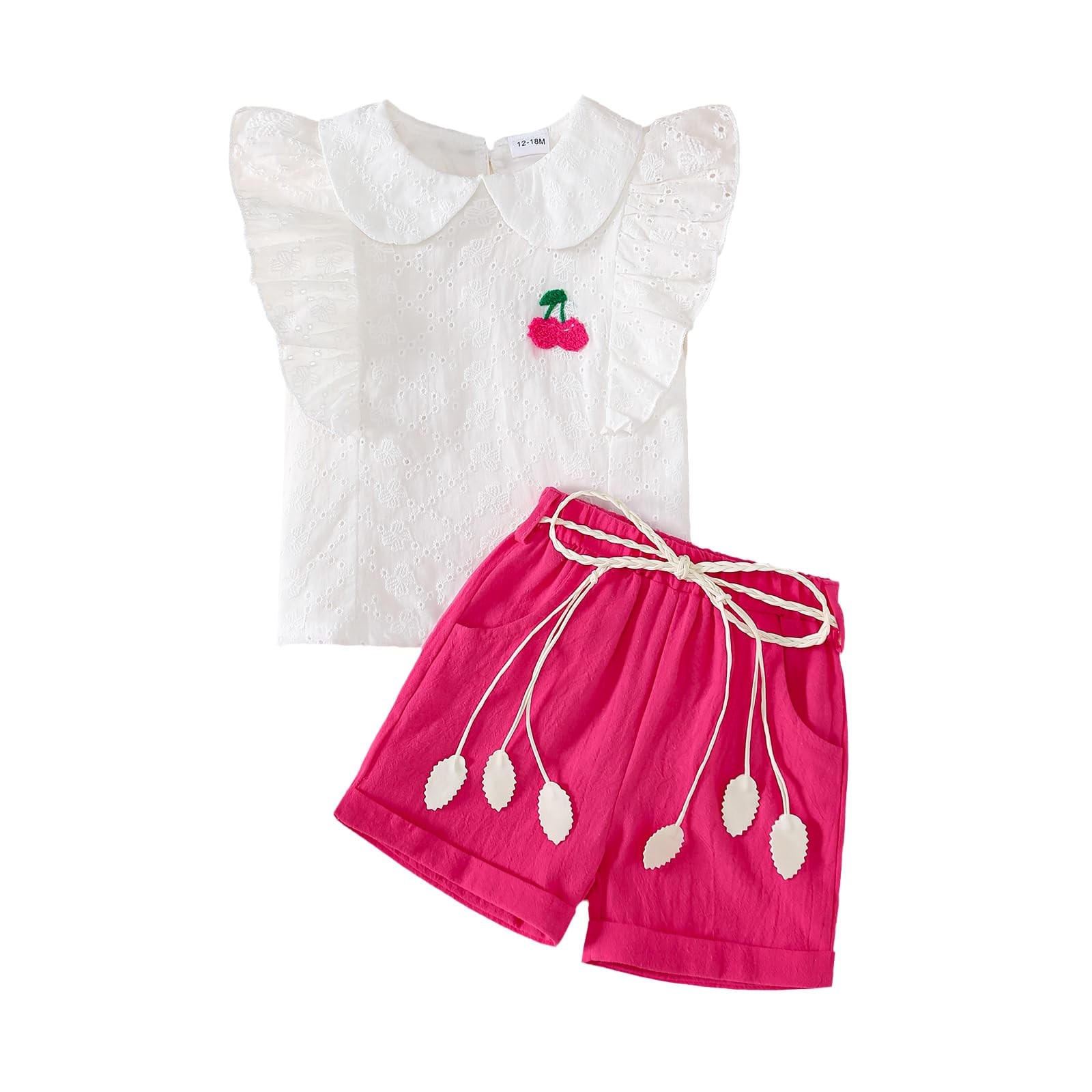 Toddler Baby Girl Summer Clothes Ruffle Sleeve Cartoon T Shirt Cotton Linen S…