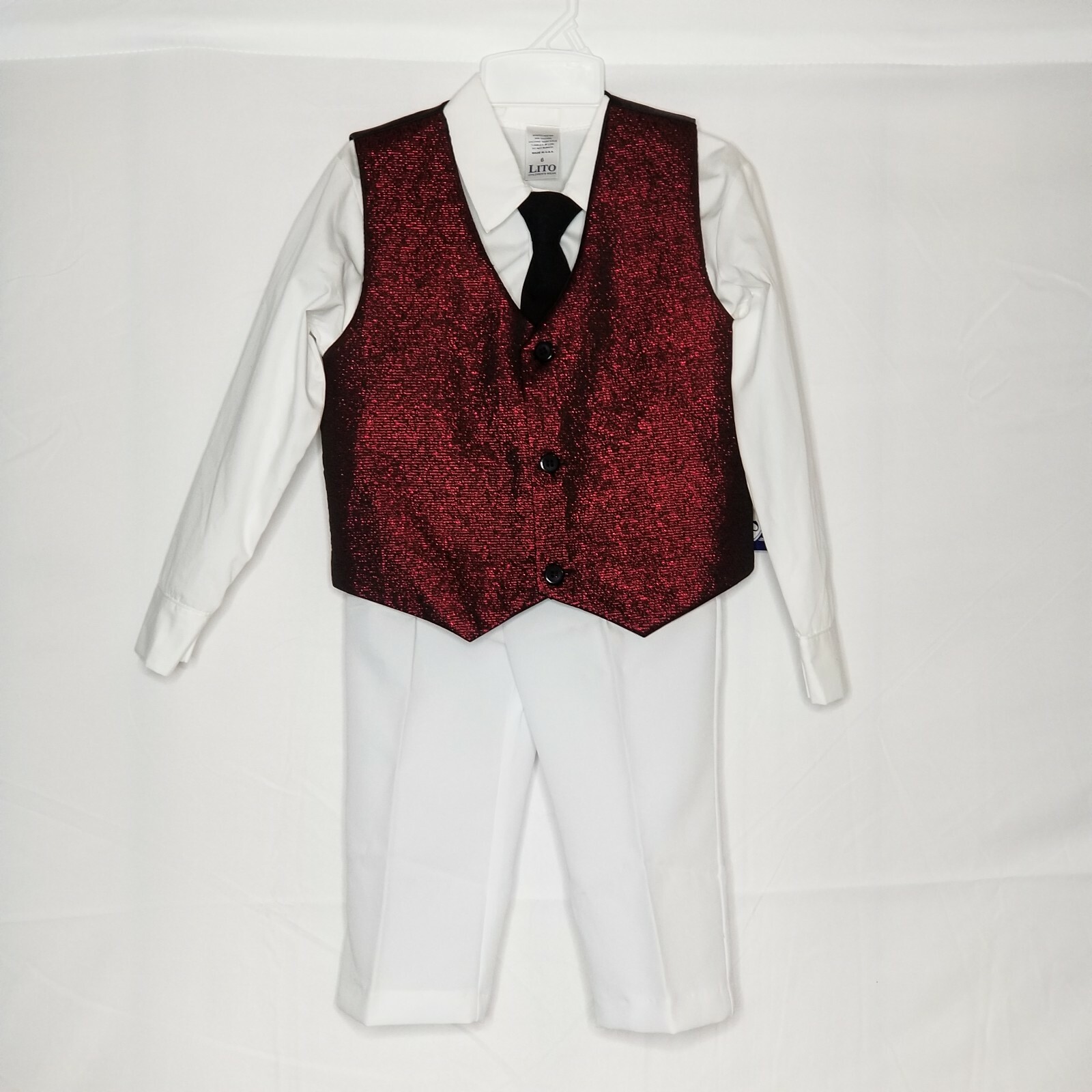LITO Burgundy Red Jacquard Vest with Pants 4 PC Set Wedding Christmas Pictures 6