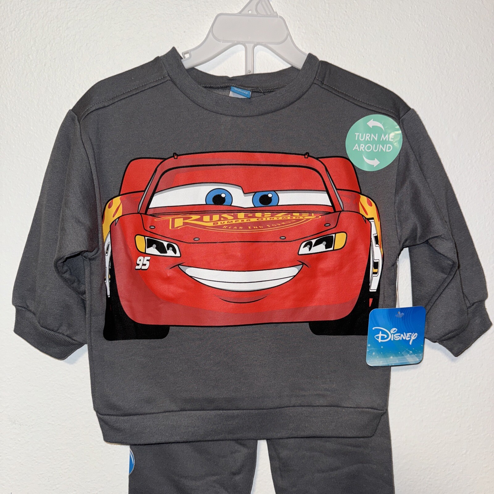 Disney toddler Boy Cars Lightning McQueen Sweater Pants 2 Piece Set gray red
